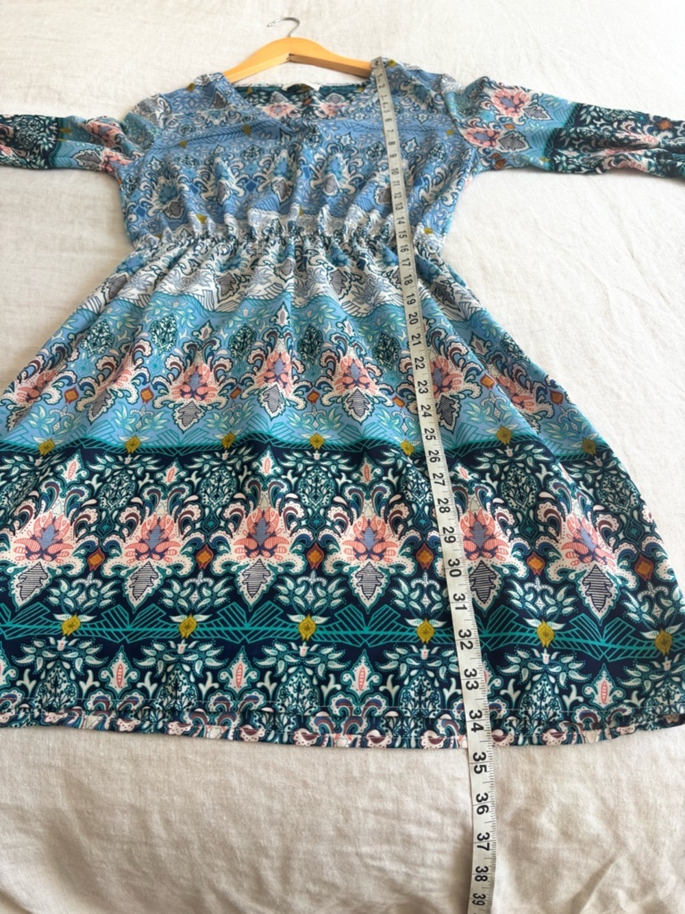 Everly Blue Paisley V-Neck Smock Waist Mini Dress - Picture 14 of 15